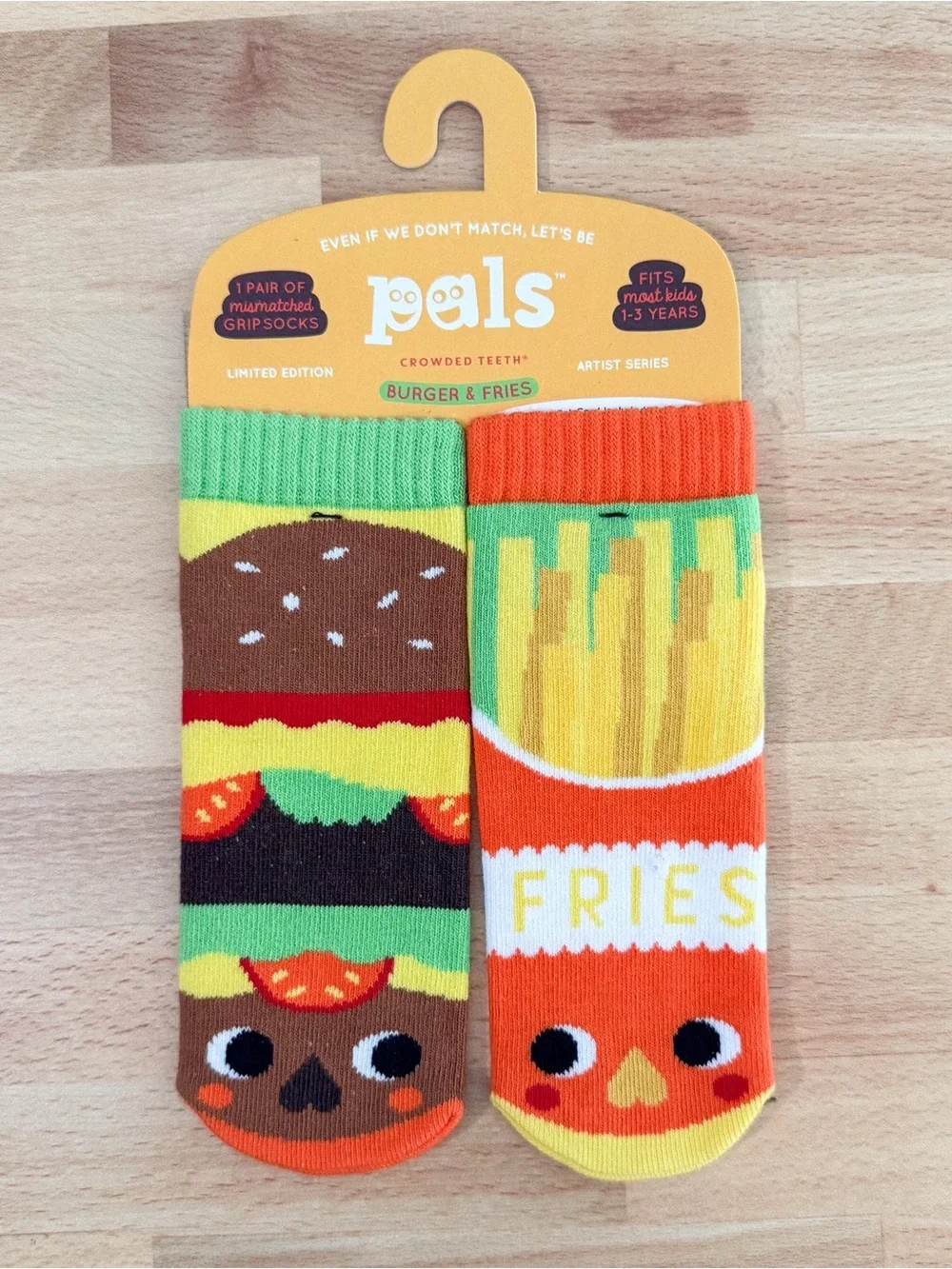 Pals Socks Kids' Mismatched Grip Socks - Burger and Fries